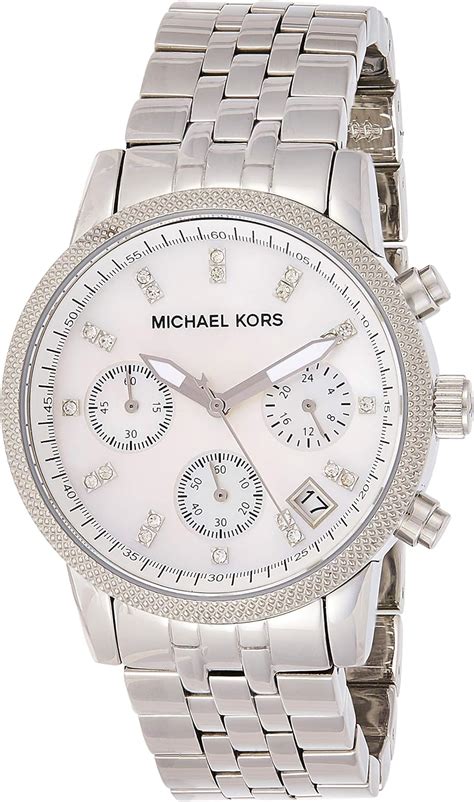 Michael Kors Women's MK5020 Silver Chronograph Knurl Top 